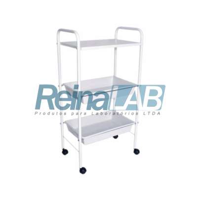 Mesa Auxiliar em Aço Pintado Branco com 1 Prateleira/ 2 Badejas e Alças