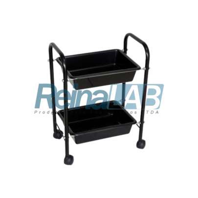 Mesa Auxiliar em Aço Pintado Preto com 2 Badejas e Alças