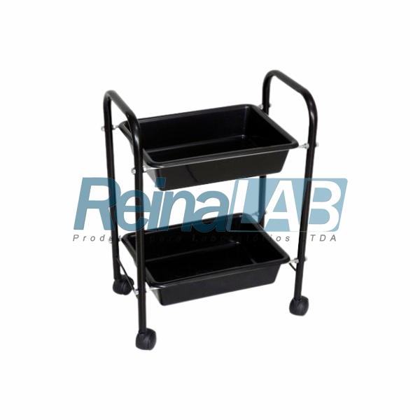 Mesa Auxiliar em Aço Pintado Preto com 2 Badejas e Alças