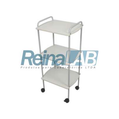 Mesa Auxiliar em Epóxi Branco com 3 Prateleiras para Procedimentos - Tam. 46,4x38,1x100,7cm.