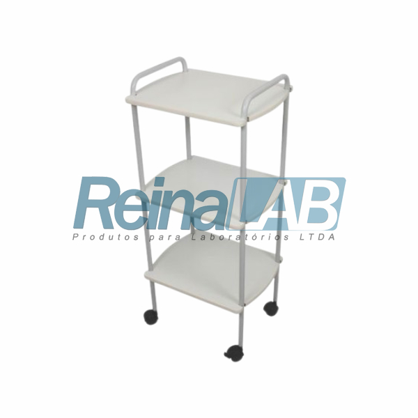 Mesa Auxiliar em Epóxi Branco com 3 Prateleiras para Procedimentos - Tam. 46,4x38,1x100,7cm.