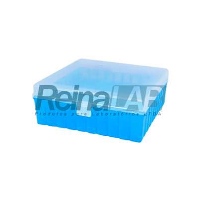 Caixa/ Rack em (PP) com Tampa e Grade Divisória para 100 Microtubos ou Criotubos de 1,5 a 2ml.