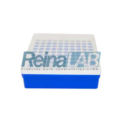 Caixa/ Rack em (PP) com Tampa e Grade Divisória para 100 Microtubos ou Criotubos de 1,5ml a 2ml.