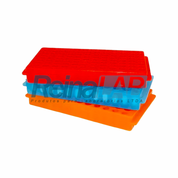 Estante/ Rack/ Suporte Dupla Face Vermelho para 96 Microtubos (Cada Lado) (Tubos Criogênicos 1,5ml a 2ml)
