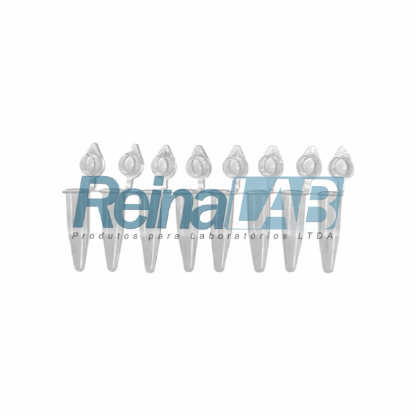 Microtubo de PCR em (PP) Fundo Cônico em Tira com 8un e Tampa Domed - Cap.200ul.